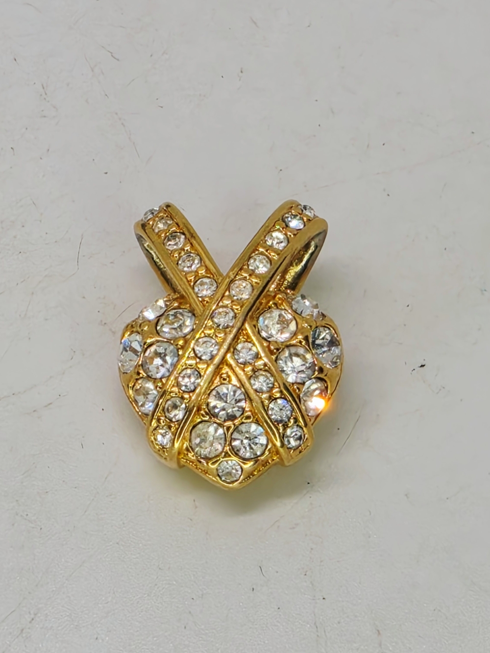 Nolan Miller Vtg Crystal Pave Slide PenGold Crystal Heart Pendant Necklace Charm
